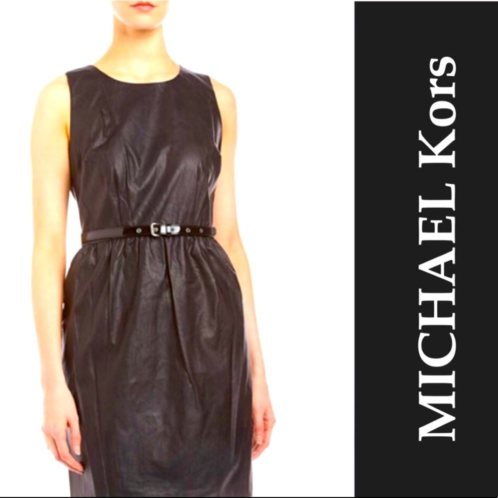 NEW! Michael Kors Faux Leather sheath Sleeveless Black Dress SZ 8